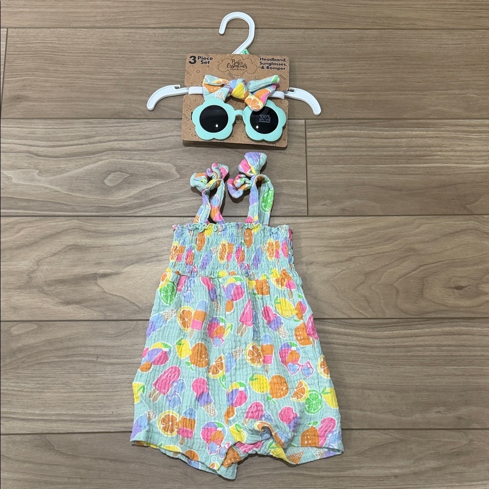 Baby Essentials Fruit Romper Set with Sunglasses & Headband